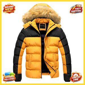Men's Waterproof Puffer Jacket with Fur Hood, Ski Parka Winter Coat